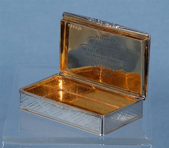 A William IV Scottish silver snuff box, by James Naismith, Length 78mm Weight: 3.5oz/111grms.